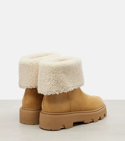 Moncler Aurea Suede And Shearling Mid Ankle Boots In Multi