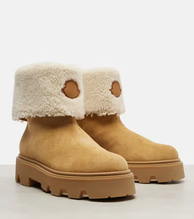 Moncler Aurea Suede And Shearling Mid Ankle Boots In Multi