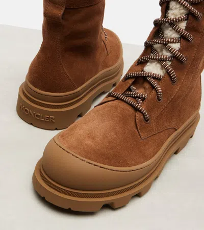 Moncler Vera High Shearling-trimmed Suede Mid-calf Boots In Brown