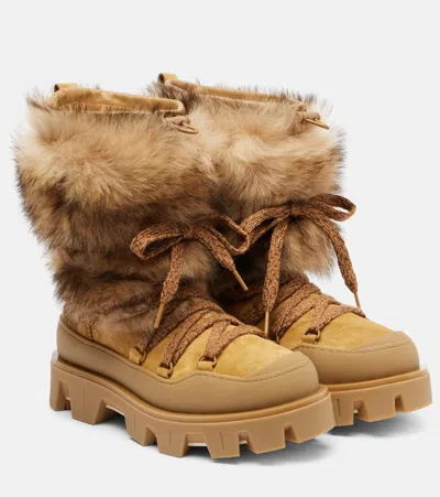 Moncler Peak Apres Suede And Shearling Ankle Boots In Orange