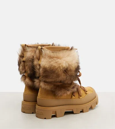 Moncler Peak Apres Suede And Shearling Ankle Boots In Orange