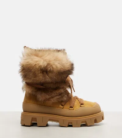 Moncler Peak Apres Suede And Shearling Ankle Boots In Orange