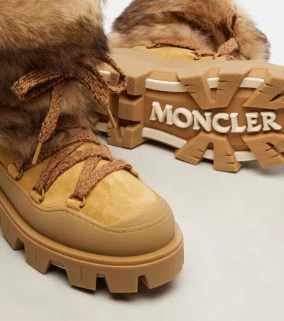 Moncler Peak Apres Suede And Shearling Ankle Boots In Orange