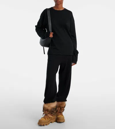 Moncler Peak Apres Suede And Shearling Ankle Boots In Orange