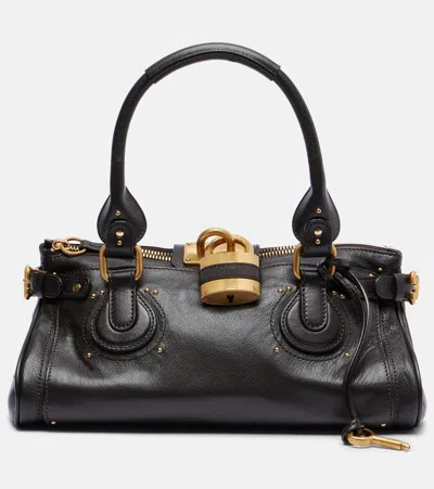 Chloé Paddington Padlock Shoulder Bag In Leather In Black