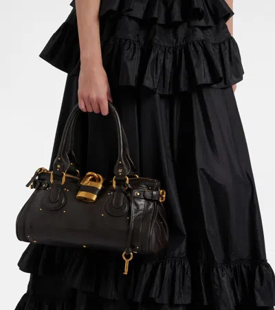 Chloé Paddington Padlock Shoulder Bag In Leather In Black