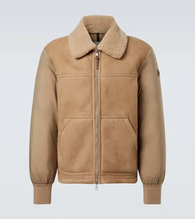Moncler Tonnay Suede And Shearling Down Jacket In Brown