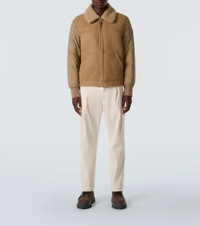 Moncler Tonnay Suede And Shearling Down Jacket In Brown