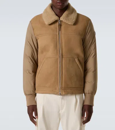 Moncler Tonnay Suede And Shearling Down Jacket In Brown