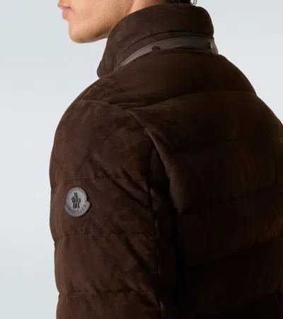 Moncler Arneb Hooded Suede Short Down Jacket In Brown