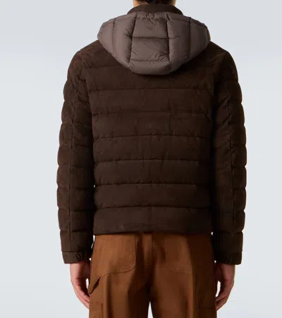 Moncler Arneb Hooded Suede Short Down Jacket In Brown