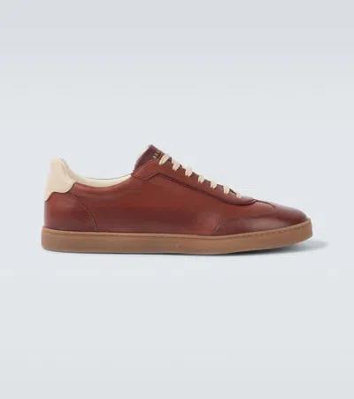 Brunello Cucinelli Coda Di Rondine Leather Sneakers In Brown