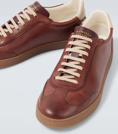 Brunello Cucinelli Coda Di Rondine Leather Sneakers In Brown