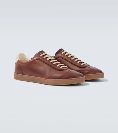 Brunello Cucinelli Coda Di Rondine Leather Sneakers In Brown
