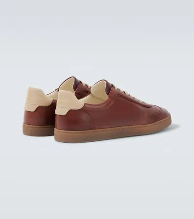 Brunello Cucinelli Coda Di Rondine Leather Sneakers In Brown