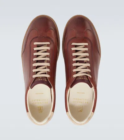 Brunello Cucinelli Coda Di Rondine Leather Sneakers In Brown