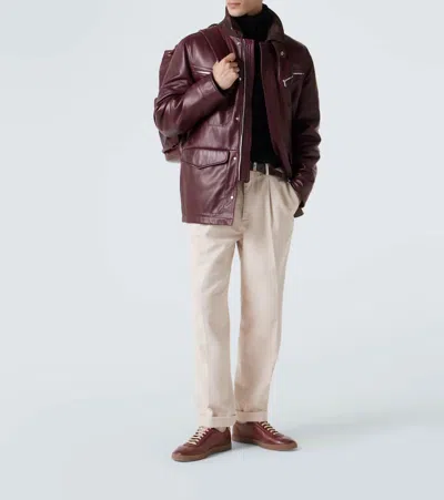 Brunello Cucinelli Coda Di Rondine Leather Sneakers In Brown