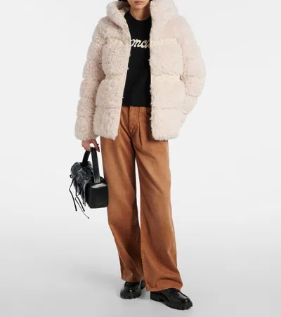 Moncler Verie Teddy Hooded Short Down Jacket In White