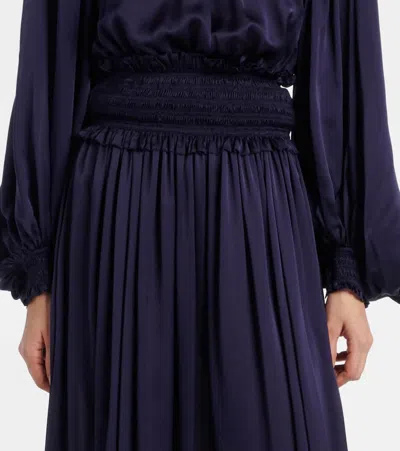 Zimmermann Dream Shirred Silk Maxi Skirt In Blue