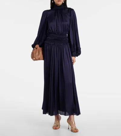 Zimmermann Dream Shirred Silk Maxi Skirt In Blue