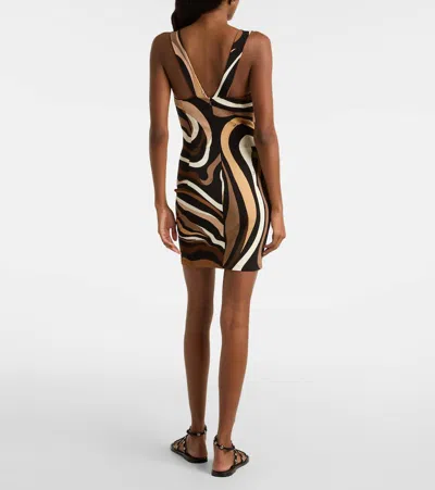 Pucci Square-neck Print Mini Dress In Brown