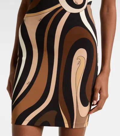 Pucci Square-neck Print Mini Dress In Brown