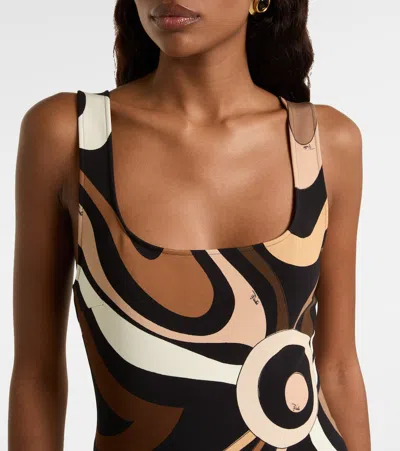 Pucci Square-neck Print Mini Dress In Brown