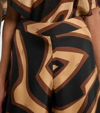 Pucci Labirinto Print Silk Wide Pants Trousers Black In Black