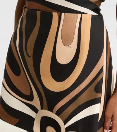 Pucci Wrap-effect Printed Silk-twill Mini Skirt In Black