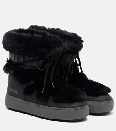 Moon Boot Ltrack Quilted Shell And Faux Leather Snow Boots In Black