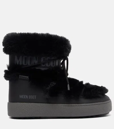 Moon Boot Ltrack Quilted Shell And Faux Leather Snow Boots In Black
