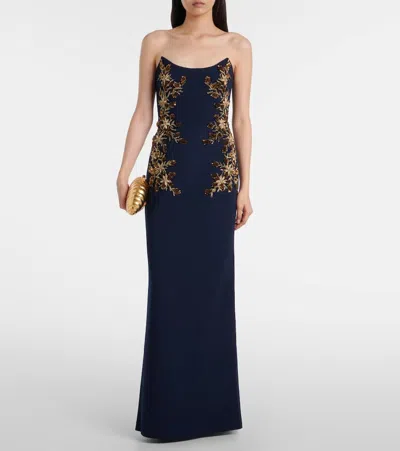 Rebecca Vallance Orla Embellished Crepe Gown In Blue