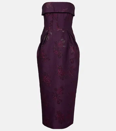 Rebecca Vallance Strapless Floral-brocade Midi Dress In Purple