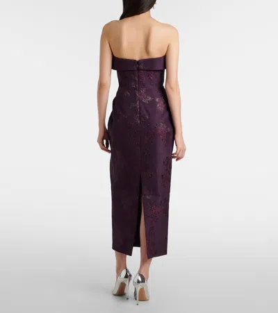 Rebecca Vallance Strapless Floral-brocade Midi Dress In Purple