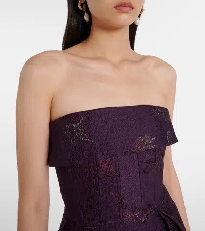 Rebecca Vallance Strapless Floral-brocade Midi Dress In Purple