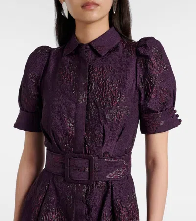 Rebecca Vallance Afina Belted Floral Brocade Gown In Purple