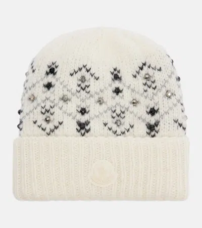 Moncler Embellished Alpaca And Wool-blend Beanie In Neutral
