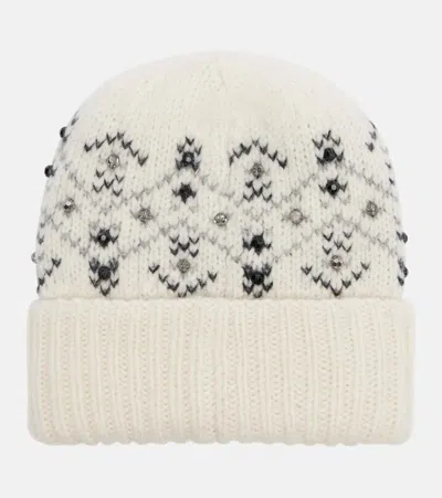 Moncler Embellished Alpaca And Wool-blend Beanie In Neutral