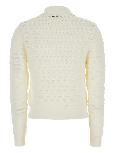 Dunst White Cardigan With Spread Collar In Cotton Woman In White