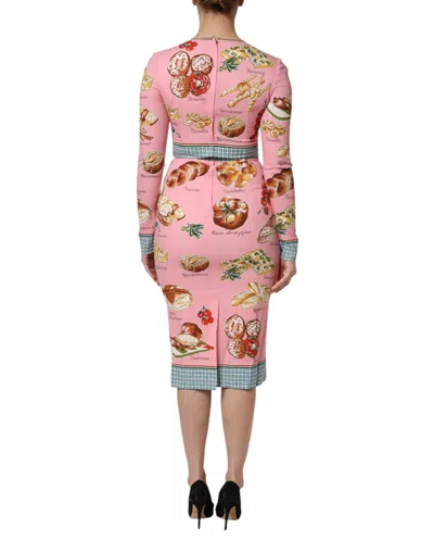 Dolce & Gabbana Pink Pastry Print Bodycon Sheath Midi Dress In Multi