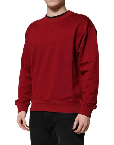 Dolce & Gabbana Red Embossed Logo Cotton Crew Neck Sweater In Red