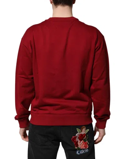 Dolce & Gabbana Red Embossed Logo Cotton Crew Neck Sweater In Red