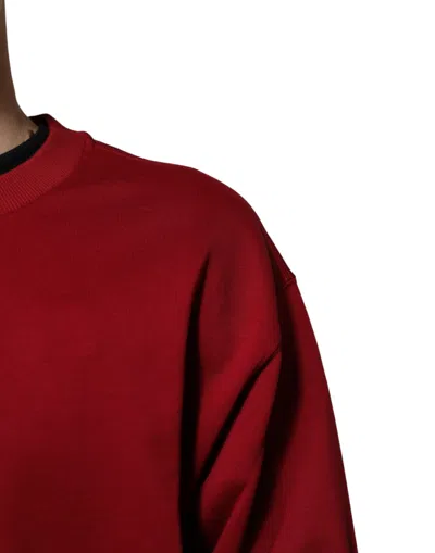 Dolce & Gabbana Red Embossed Logo Cotton Crew Neck Sweater In Red