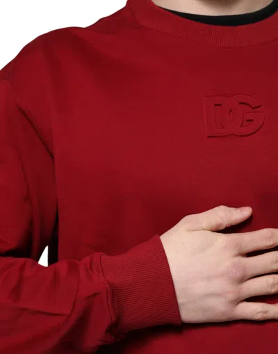 Dolce & Gabbana Red Embossed Logo Cotton Crew Neck Sweater In Red