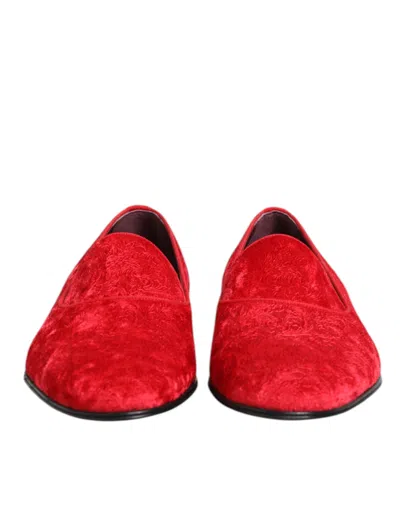 Dolce & Gabbana Red Jacquard Loafers Formal Men Dress Men's Shoes In Red
