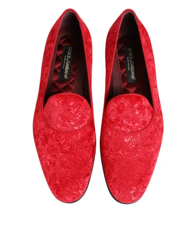 Dolce & Gabbana Red Jacquard Loafers Formal Men Dress Men's Shoes In Red