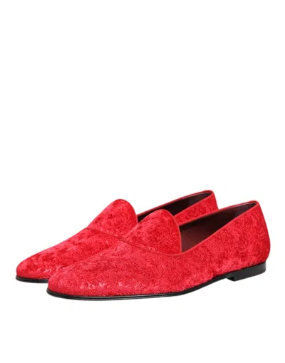 Dolce & Gabbana Red Jacquard Loafers Formal Men Dress Men's Shoes In Red