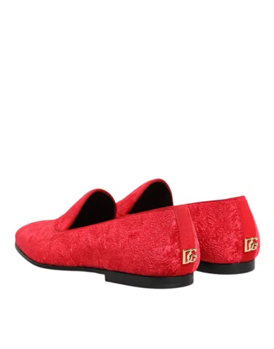 Dolce & Gabbana Red Jacquard Loafers Formal Men Dress Men's Shoes In Red