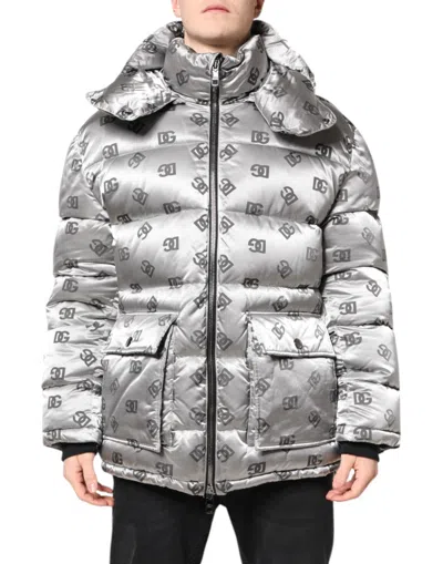 Pre-owned Dolce & Gabbana Silver Logo Full Zip Hooded Quilted Men's Jacket ()