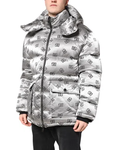 Pre-owned Dolce & Gabbana Silver Logo Full Zip Hooded Quilted Men's Jacket ()
